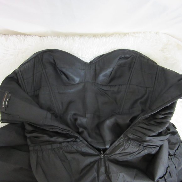 BCBG MaxAzria Black Silk Strapless Tiered Ruffle Formal Semi Midi Dress Size 4 - Picture 6 of 11